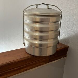 Vintage Aluminum Metal 5 Tier Stacking Picnic Basket Pie Holder Buckeye USA